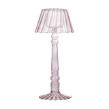 Cisco Glass Tealight Holder in pink, shaped like a small table lamp with a fluted scalloped shade, twisted stem and ribbed flared foot, 23.5cm tall on a white background.