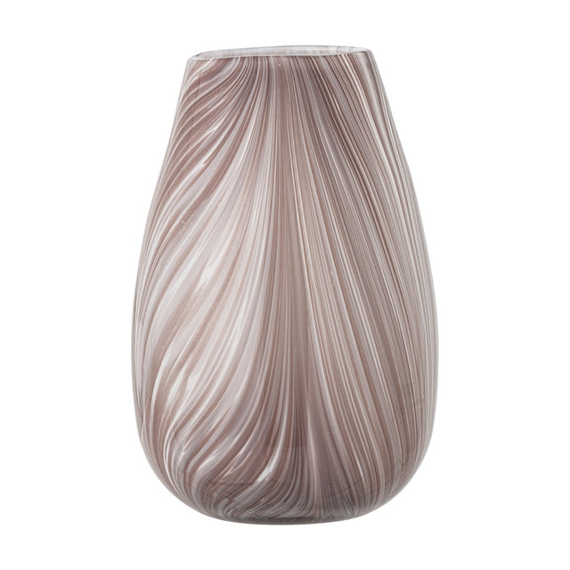 Ennis Glass Vase 22.5cm in pink, mouth-blown glass with swirling streaked pattern, tapered body and rounded base, shown on a plain white background.