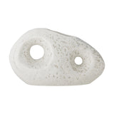 Caia Pebble Stoneware Vase 9.5cm in White, a textured pebble-shaped ceramic vase with two round cut-through holes, shown on a plain white background.