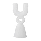 Syra Resin Candle Holder 22cm in white, with a sculptural U-shaped twin arm top, an open ring centre, and a flared bell-shaped base, shown on a plain white background.