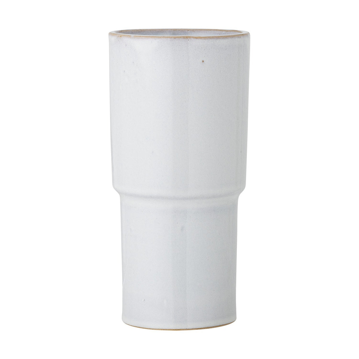 Marji Speckled Stoneware Vase in white, 24cm, with a stepped two-tier cylindrical form and subtle speckled glaze, shown on a plain white background.