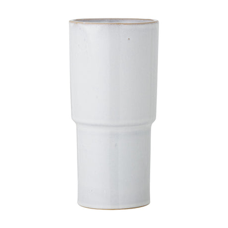 Marji Speckled Stoneware Vase in white, 24cm, with a stepped two-tier cylindrical form and subtle speckled glaze, shown on a plain white background.