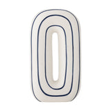 Mae Striped Ceramic Vase 32cm in White, an oval loop-shaped vase with an open centre and blue-outlined stripes, set against a plain white background.