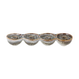 Kalia Stoneware Advent Candle Holder in brown, a row of four joined ceramic cups with raised candle sockets and reactive glaze, shown on a plain white background.