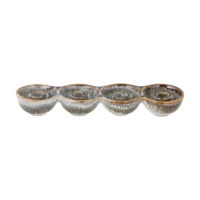 Kalia Stoneware Advent Candle Holder in brown, a row of four joined ceramic cups with raised candle sockets and reactive glaze, shown on a plain white background.
