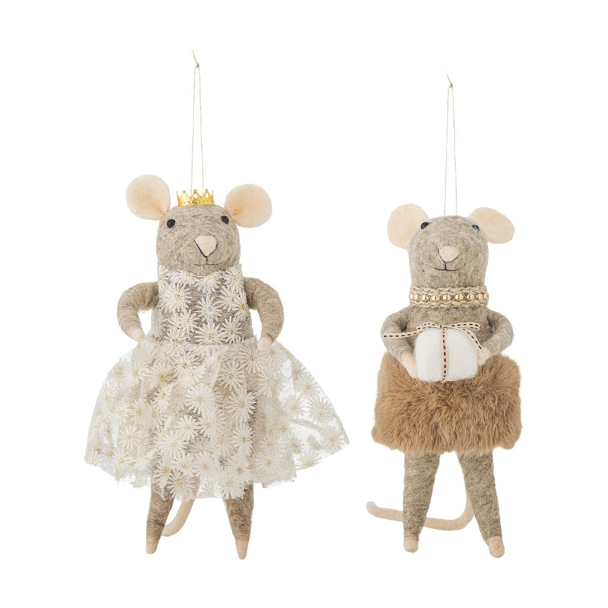Peo Floral Wool Christmas Tree Decorations Set of 2 - Beige