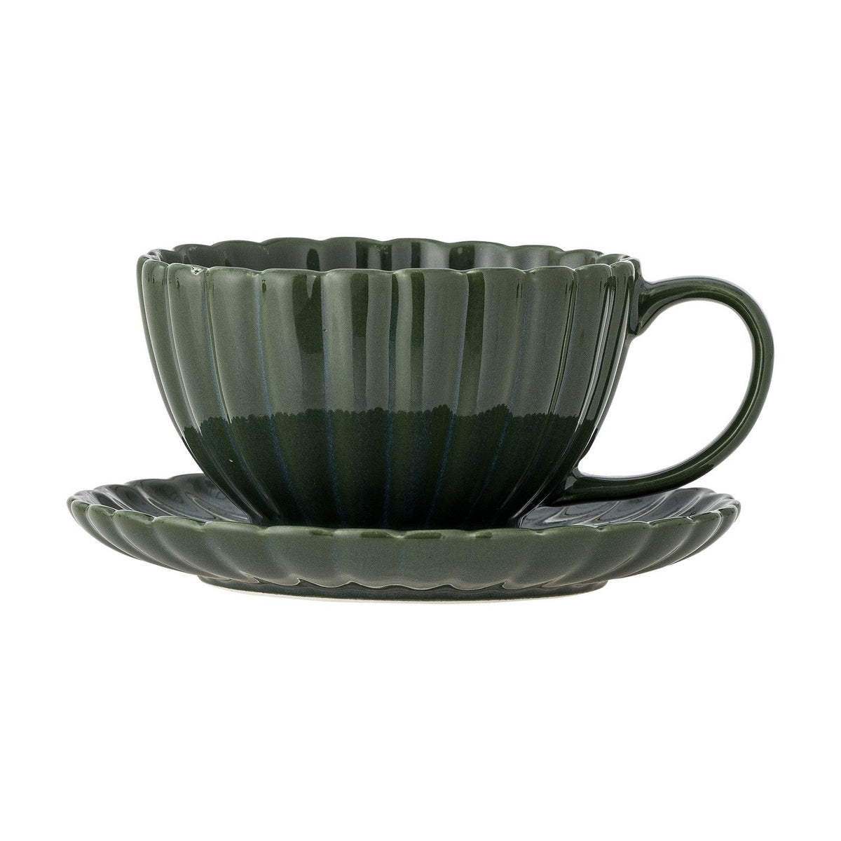 Latina Wavy Stoneware Cup & Saucer 220ml - Green