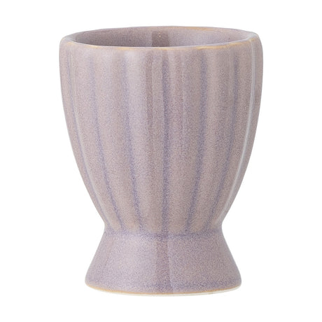 Latina Stoneware Egg Cup in purple with fluted sides, a narrow waist, and a flared footed base, shown against a plain white background.