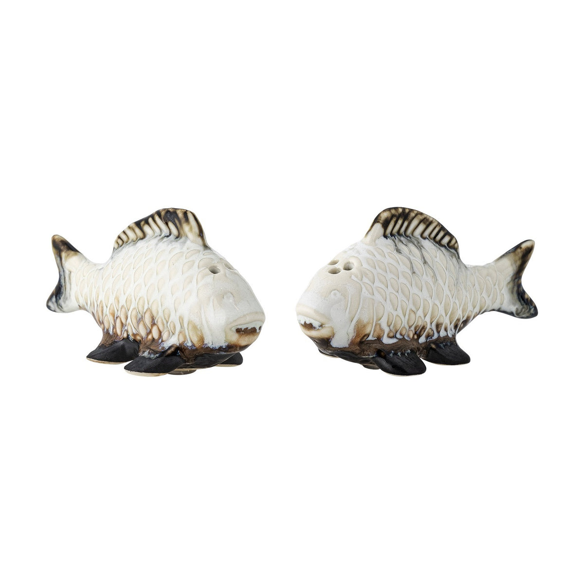 Chase Fish Stoneware Salt & Pepper Shakers Set of 2 - White