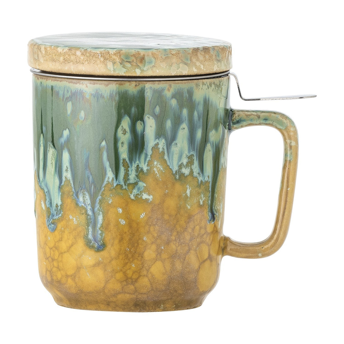 Yuma Stoneware Tea Mug with Lid & Strainer 250ml - Multi