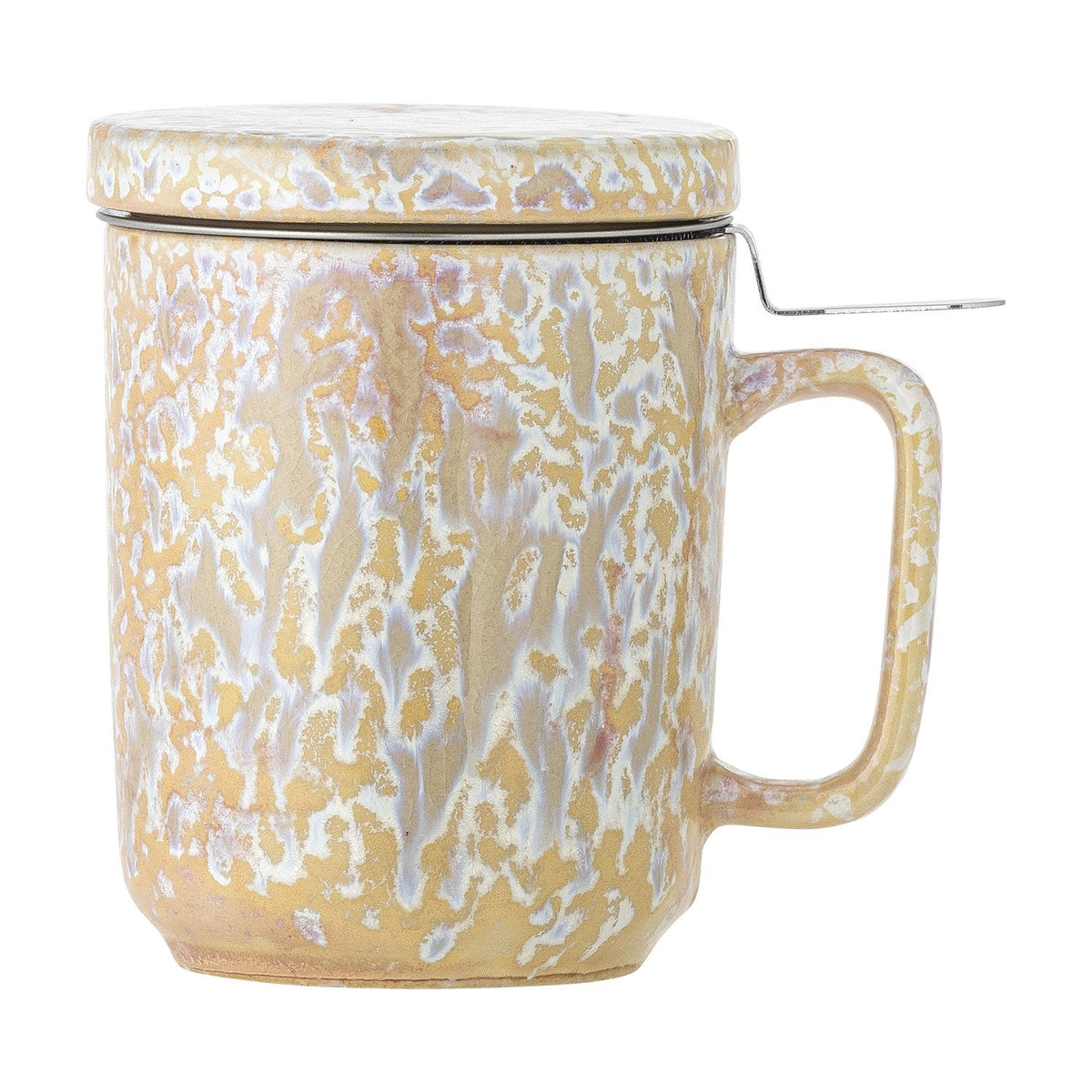Yuma Beige Stoneware Tea Mug with Lid & Strainer 250ml - Multi