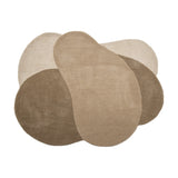 Denton Wool Rug 140x110cm in Brown, featuring overlapping pebble-shaped forms in light to deep brown tones, shown on a plain white background.