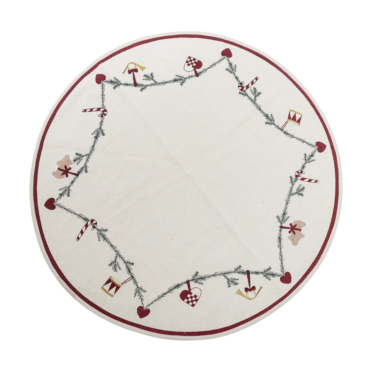 Yule Round Cotton Christmas Rug 110cm - Cream