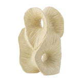 Fabien Stoneware Ornament in cream, a sculptural piece of folded, ribbon-like forms with two open centres and fine fanned carved lines, shown on a plain white background.