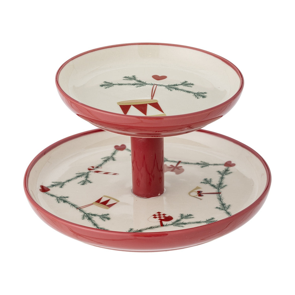 Yule Stoneware Christmas Tiered Stand - Red