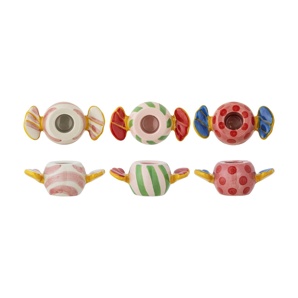 Caramella Wrapped Sweet Christmas Candle Holders Set of 3 - Multi