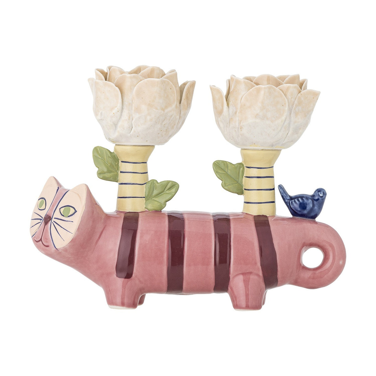 Missy Cat Stoneware Candle Holder - Pink