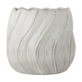 Isidora Wavy Stoneware Plant Pot in white, featuring a scalloped rim and deep diagonal wave texture, shown on a plain white background.