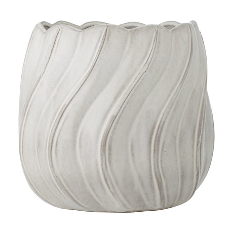 Isidora Wavy Stoneware Plant Pot in white, featuring a scalloped rim and deep diagonal wave texture, shown on a plain white background.