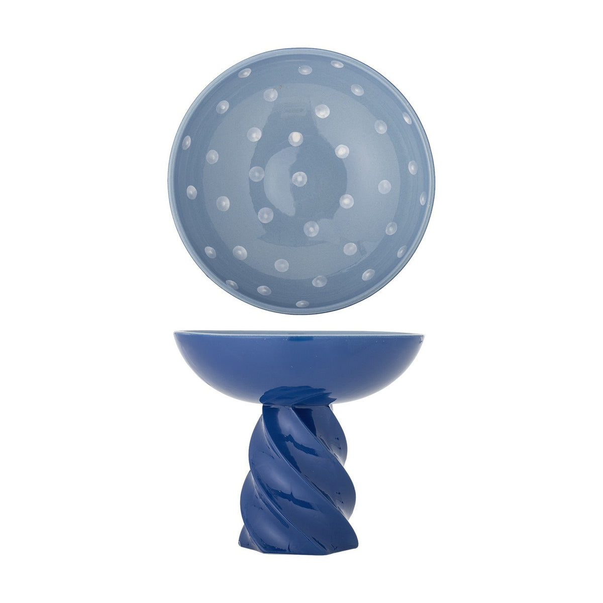Riley Dotted Stoneware Pedestal Bowl 24.5cm - Blue