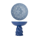 Riley Dotted Stoneware Pedestal Bowl 24.5cm - Blue
