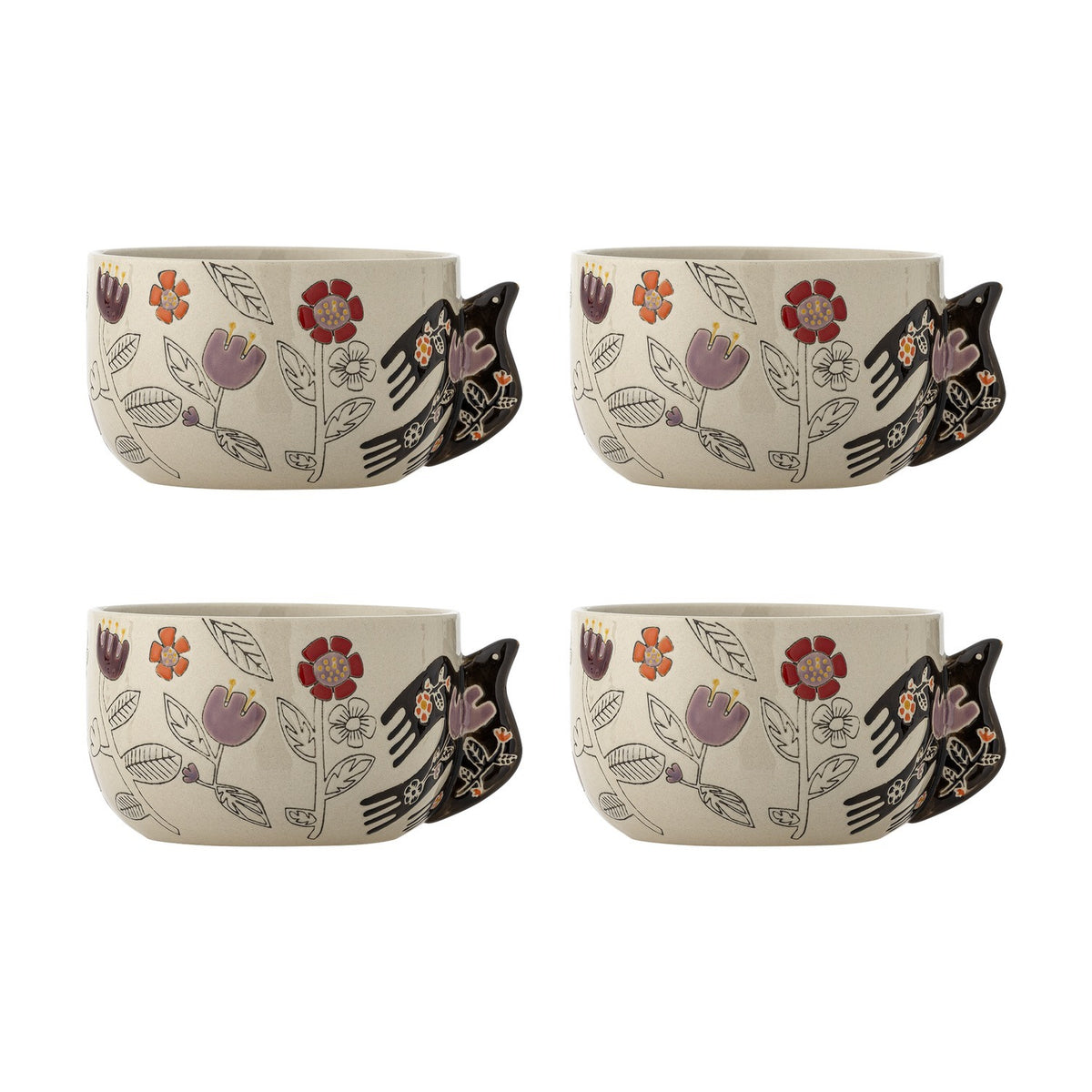 Vivielle Cream Floral Stoneware Bowls 13cm Set of 4 - Multi