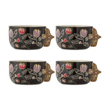 Vivielle Black Floral Stoneware Bowls 13cm Set of 4 - Multi