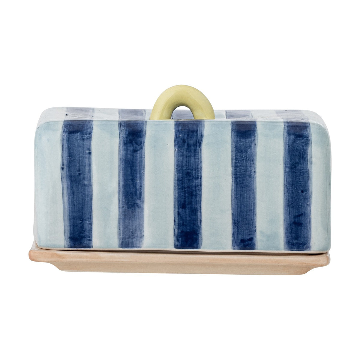 Phoenix Striped Stoneware Butter Dish - Blue