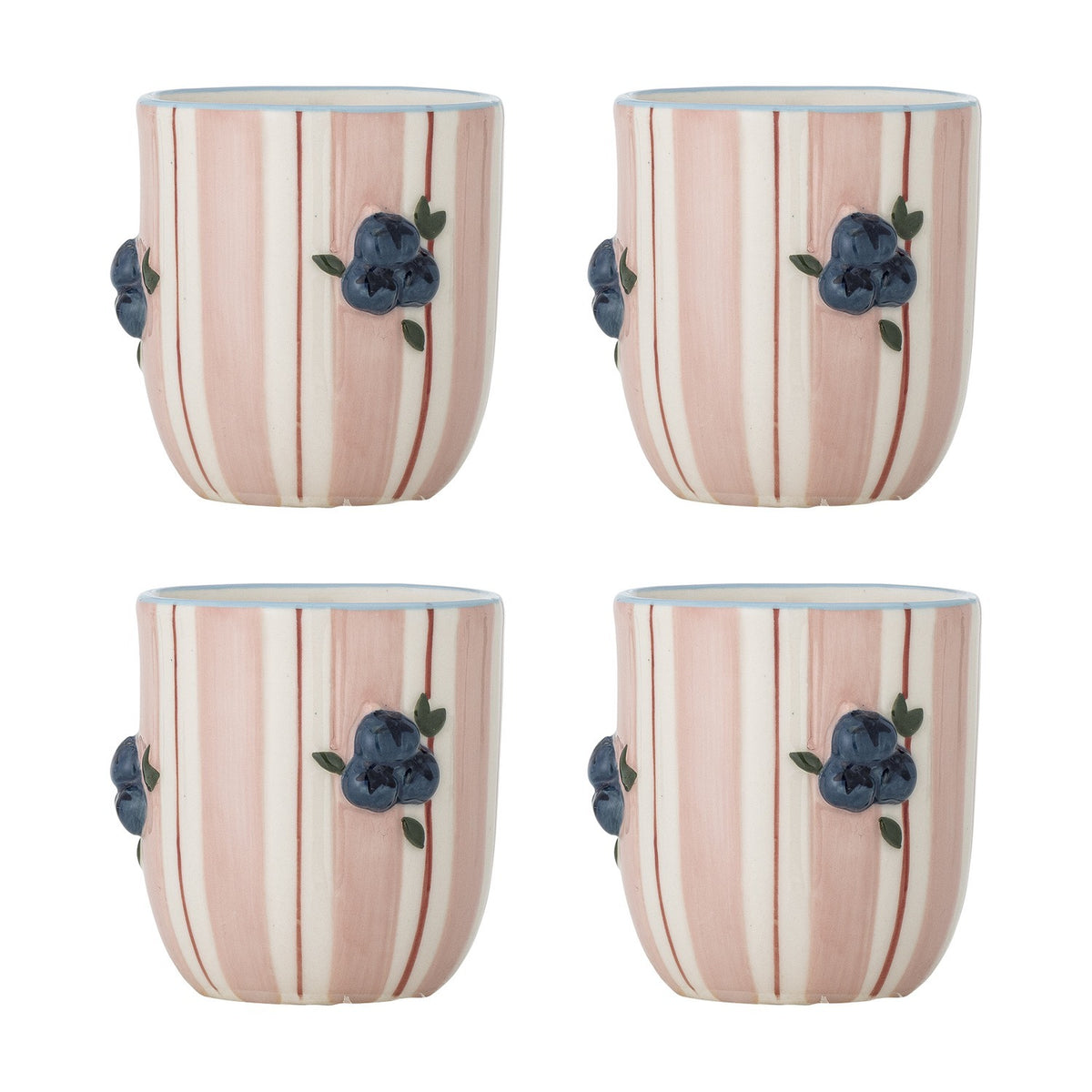 Carry Striped Stoneware Cups 235ml Set of 4 - Pink