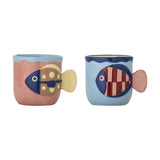 Willy Embossed Stoneware Cups 200ml Set of 2 - Multi