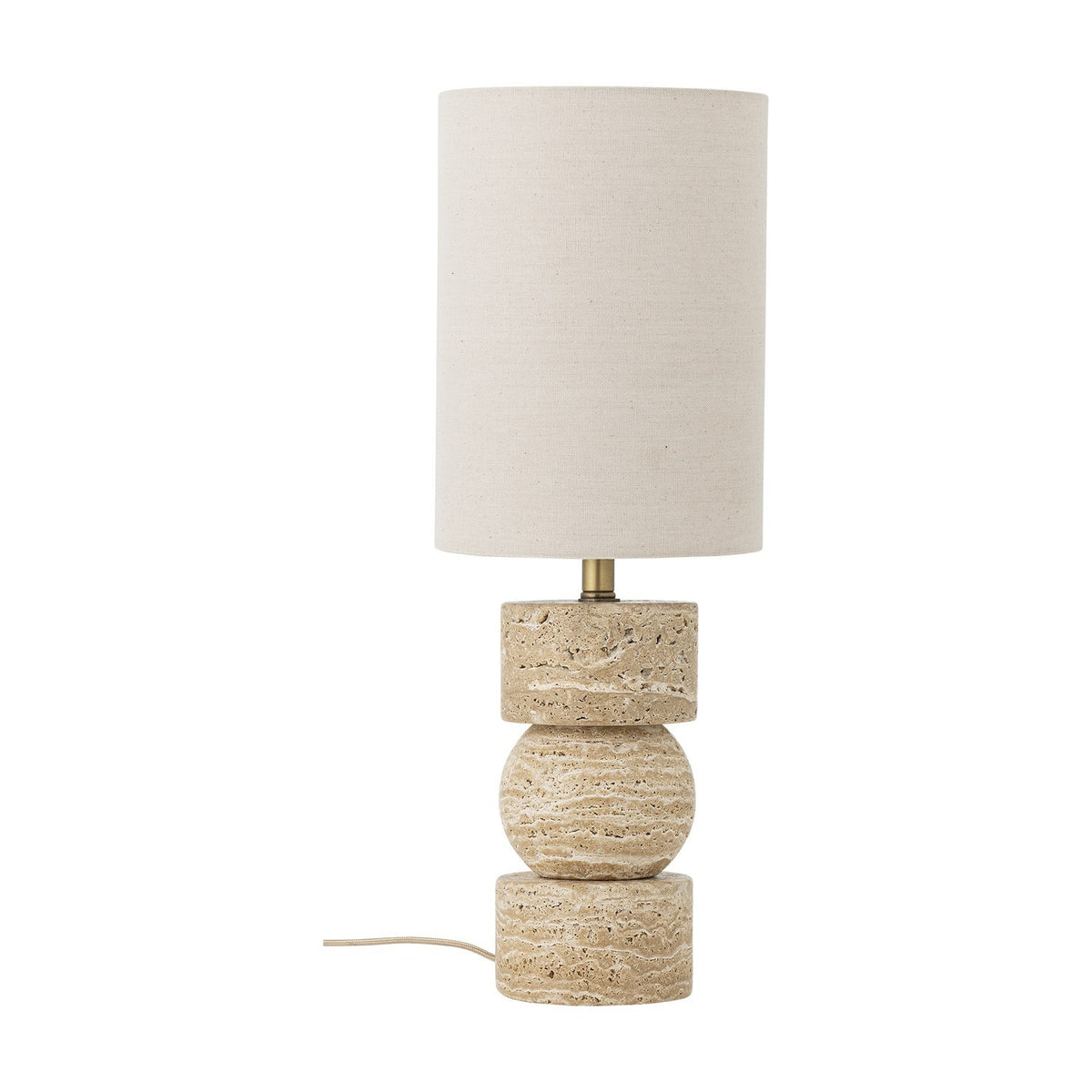 Marci Travertine Table Lamp with Linen Shade - Beige