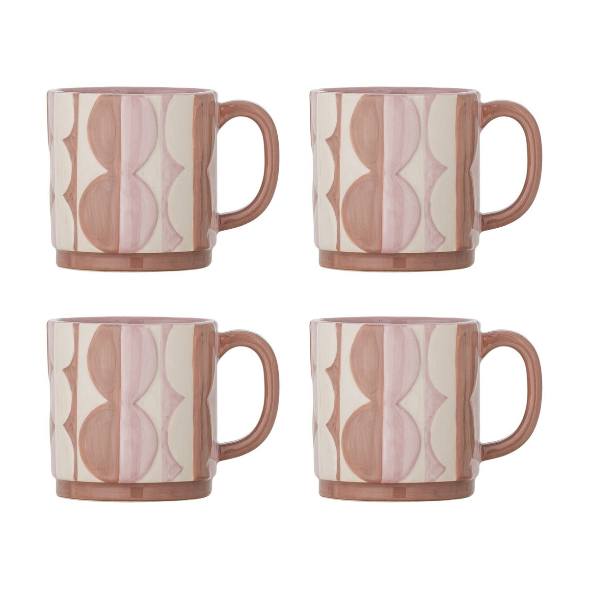 Saul Embossed Stoneware Mugs 235ml Set of 4 - Pink
