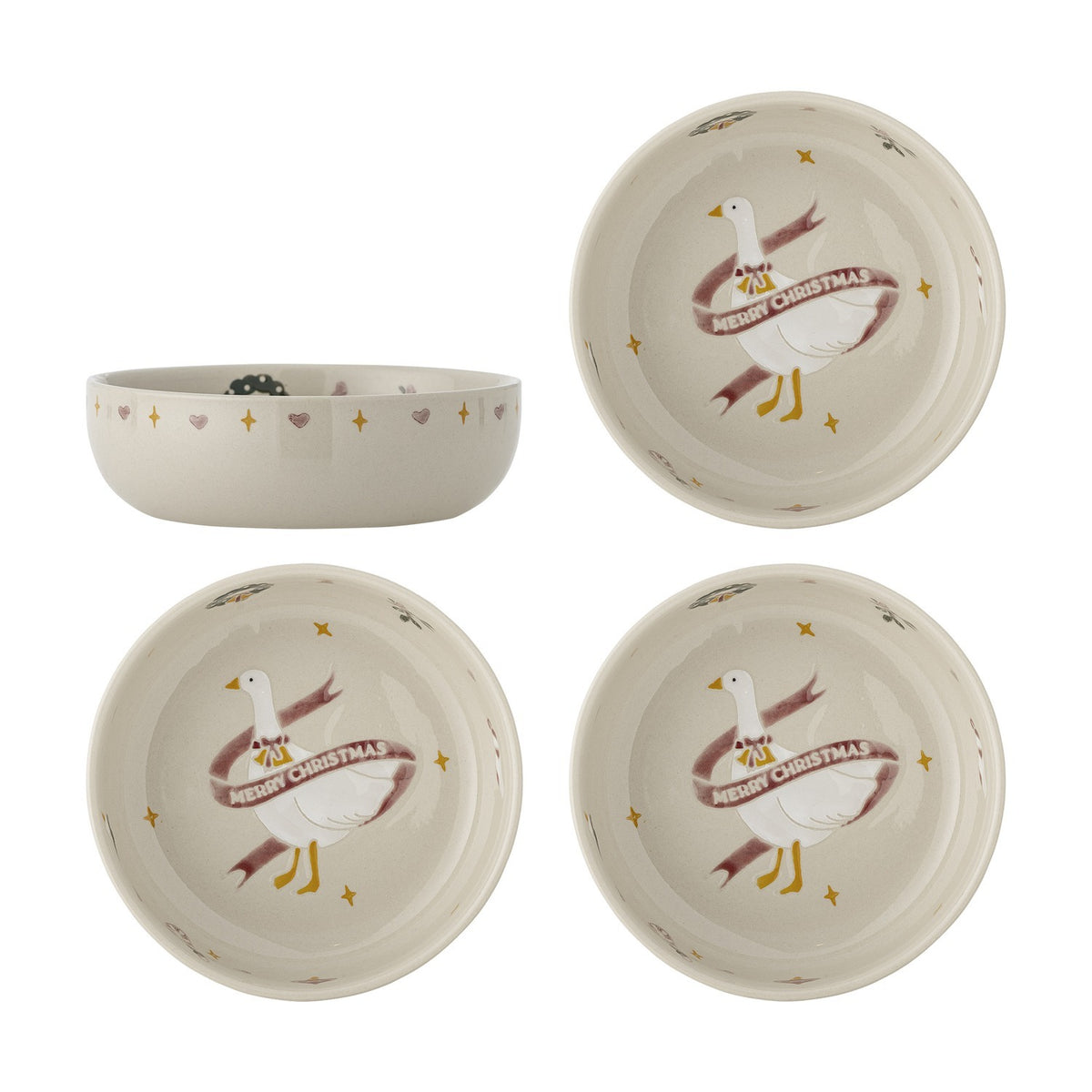 Mary Stoneware Christmas Bowls 16cm Set of 4 - Cream