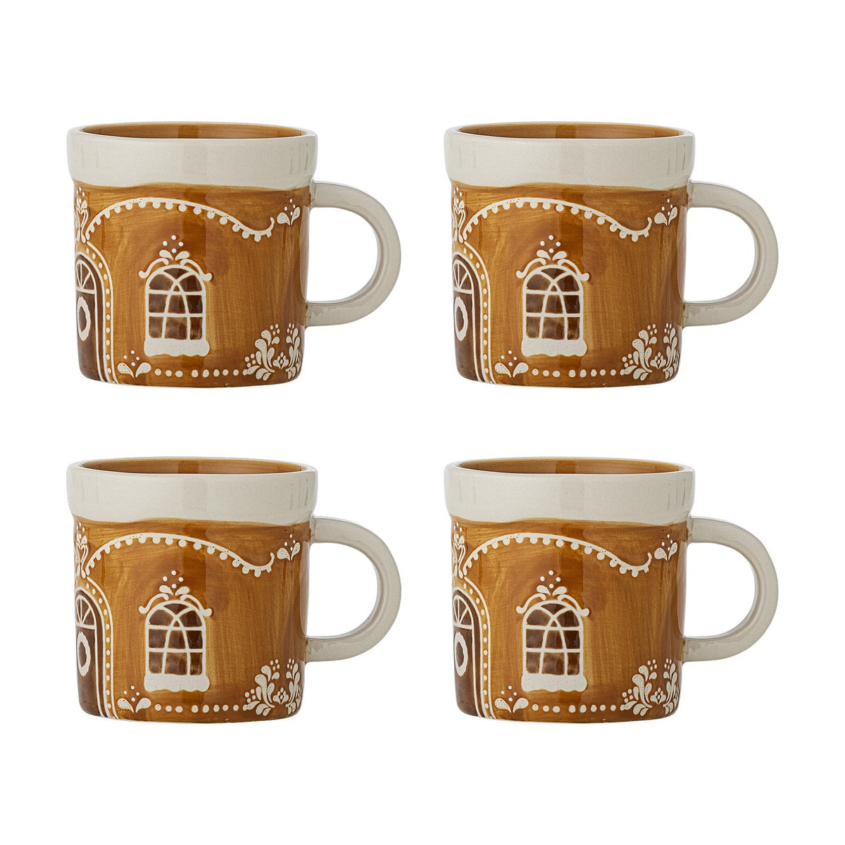 Gina Stoneware Christmas Mugs 250ml Set of 4 - Brown