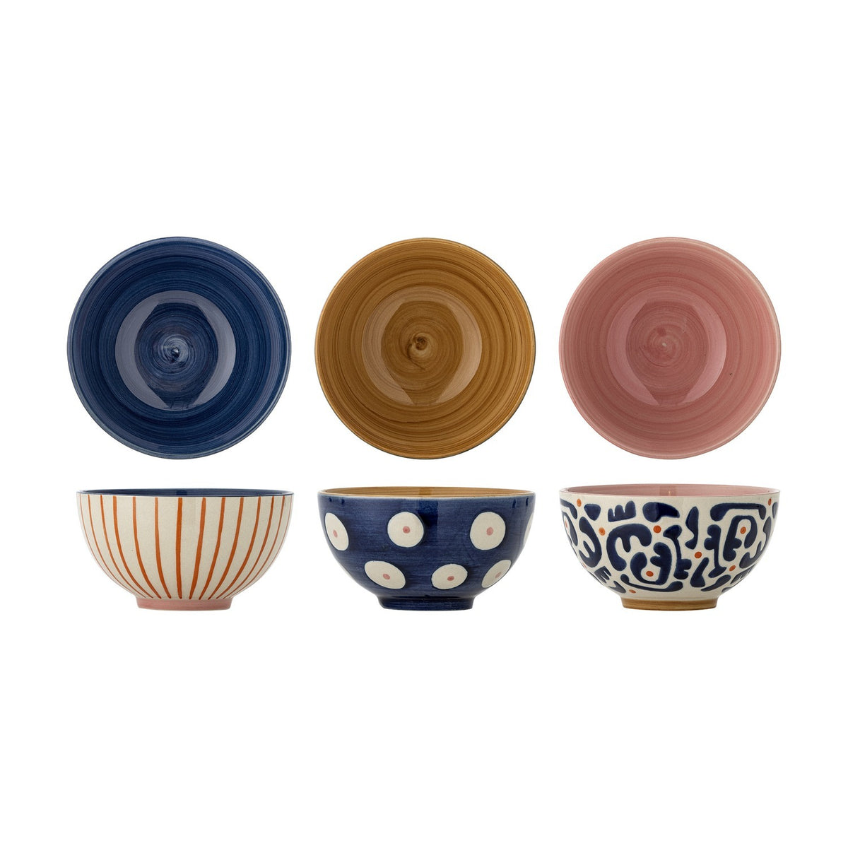 Eviaya Striped Stoneware Bowls 11.5cm Set of 3 - Multi