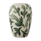 Birdliva Stoneware Vase 33cm in cream with an all-over multicoloured bird print in green tones, rounded shoulders and a narrow base, shown on a plain white background.