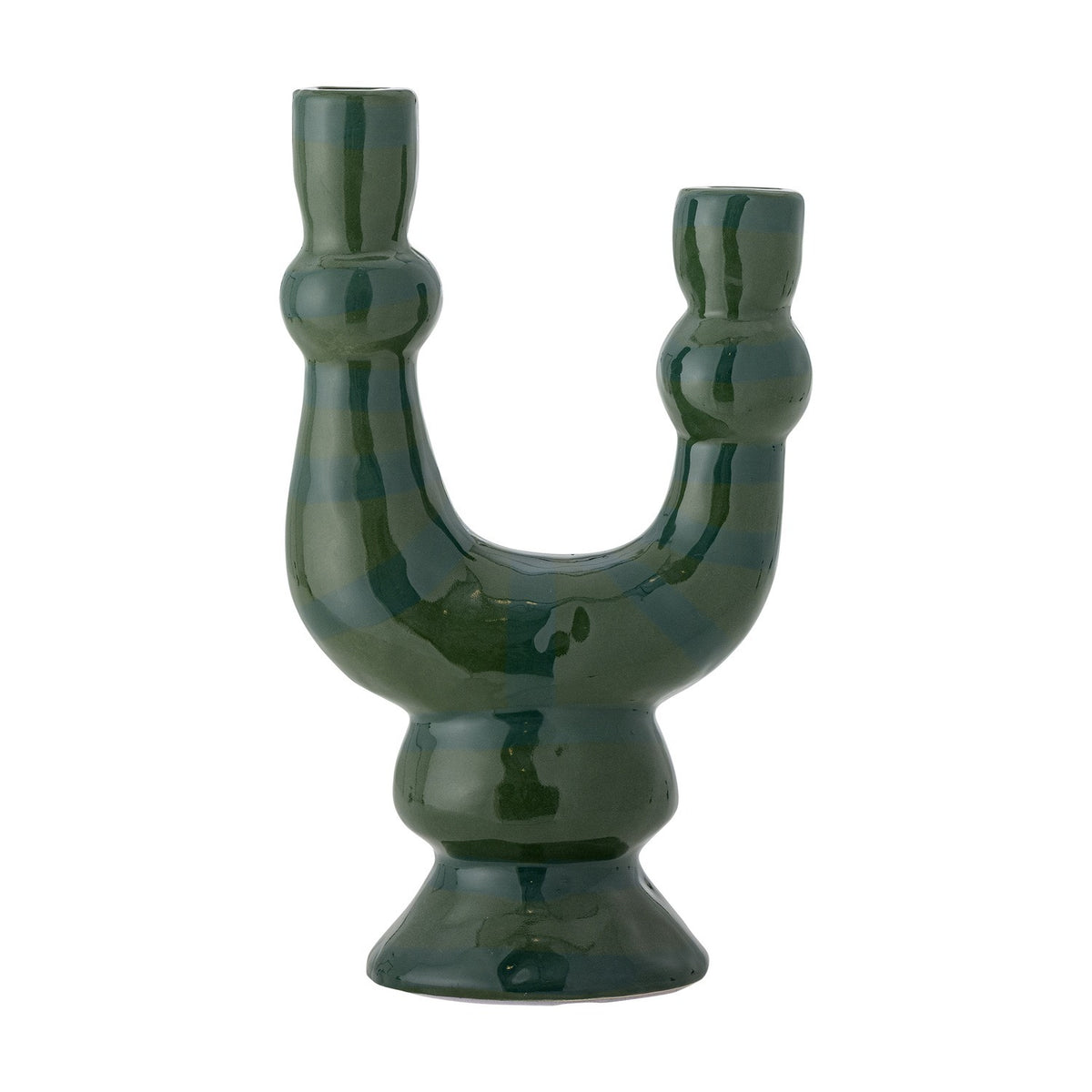 Salandy Striped Stoneware Candle Holder - Green