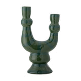 Salandy Striped Stoneware Candle Holder - Green