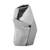 Dimona Stoneware Vase 23cm in silver, an angular faceted ceramic vase with a mirror-like plated finish and tilted opening, shown on a plain white background.