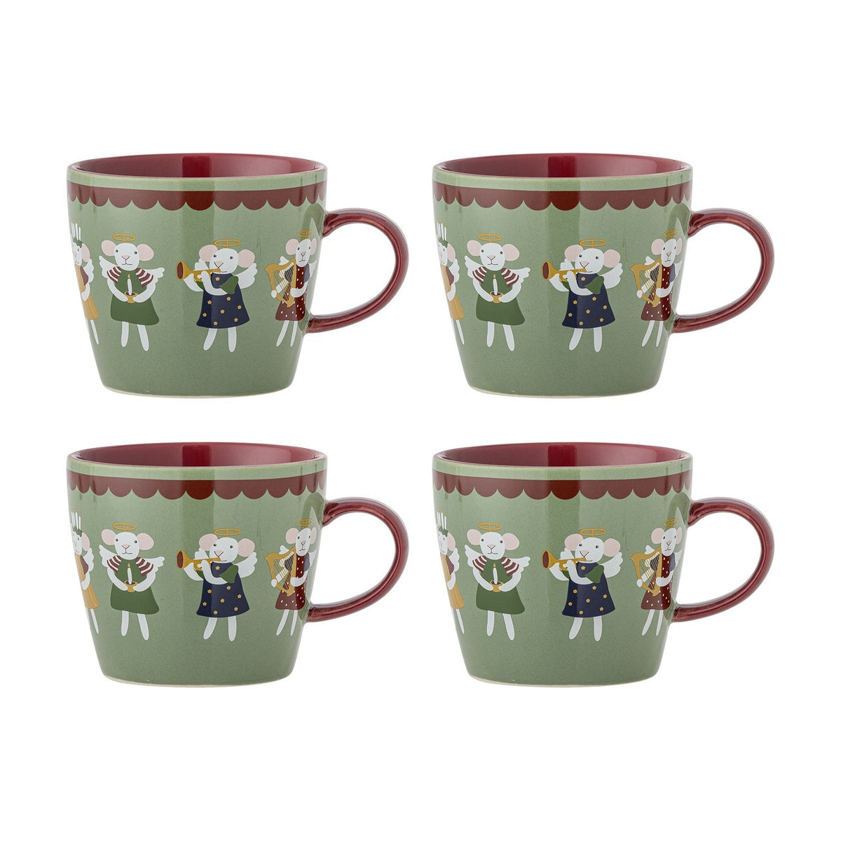 Peo Stoneware Christmas Mugs 300ml Set of 4 - Green