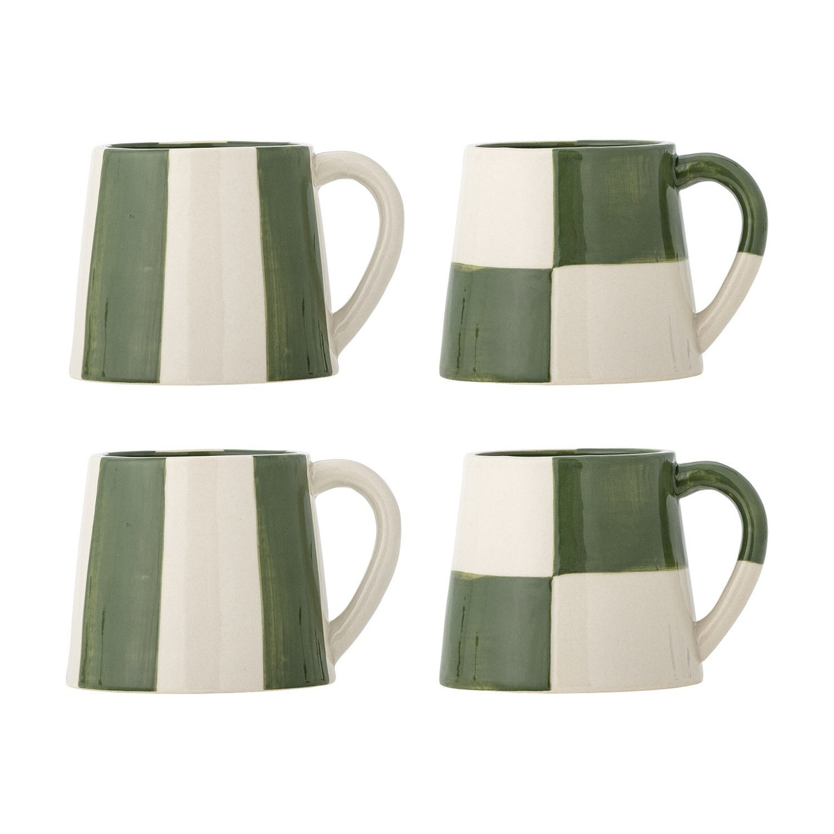 Floki Striped Stoneware Mugs 280ml Set of 4 - Green