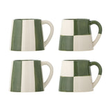 Floki Striped Stoneware Mugs 280ml Set of 4 - Green