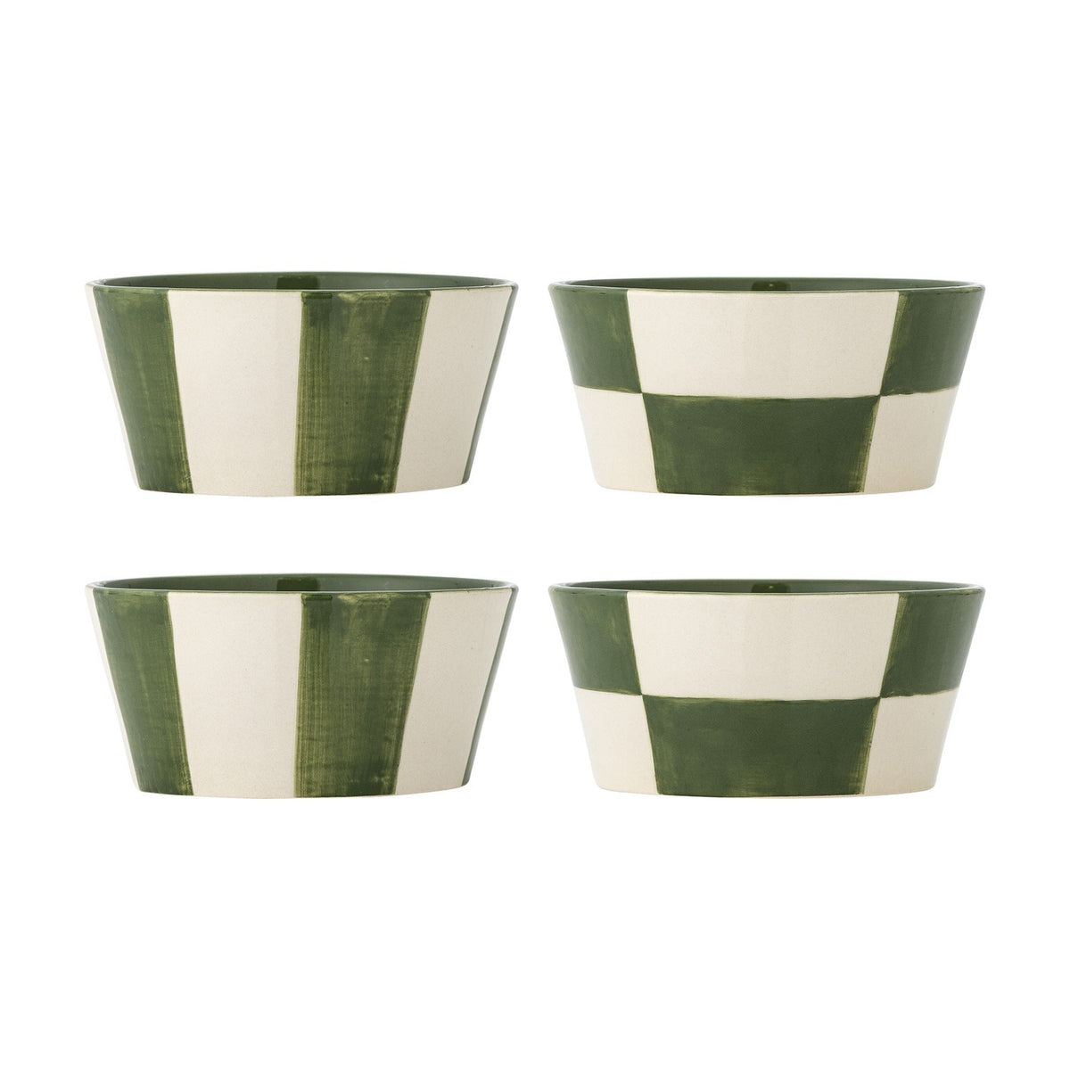 Floki Striped Stoneware Bowls 13.5cm Set of 4 - Green