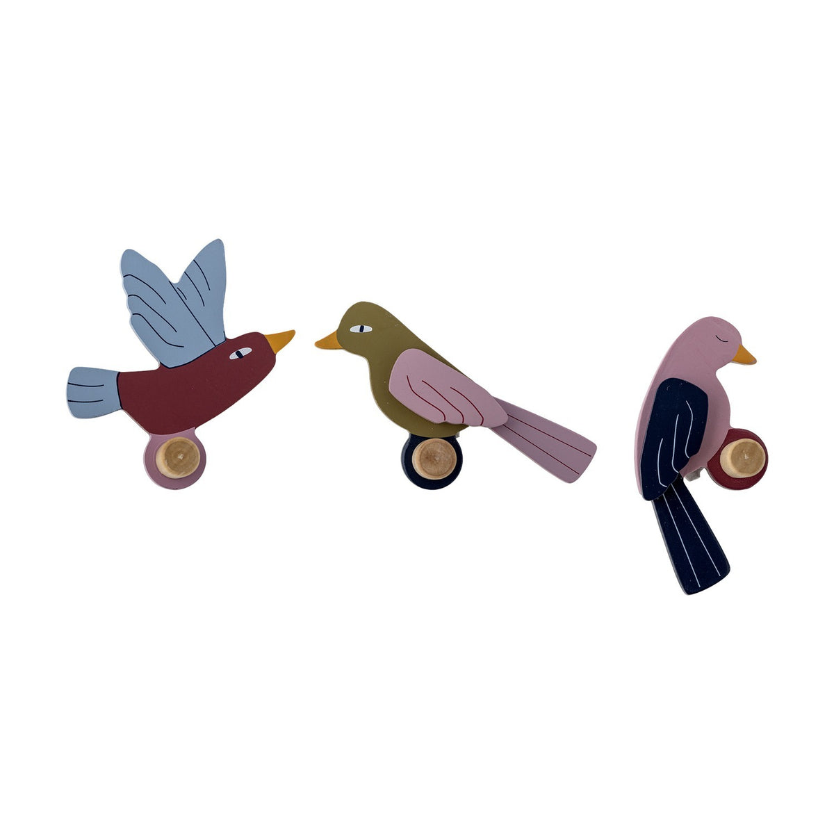 Lewi Pink Bird Wall Hooks Set of 3 - Multi