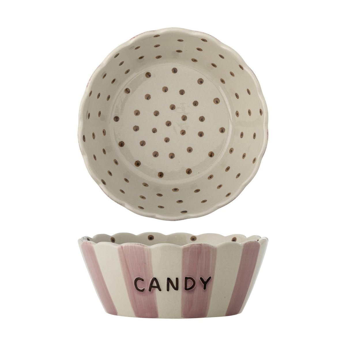 Chip Striped Stoneware Bowl 17cm - Pink