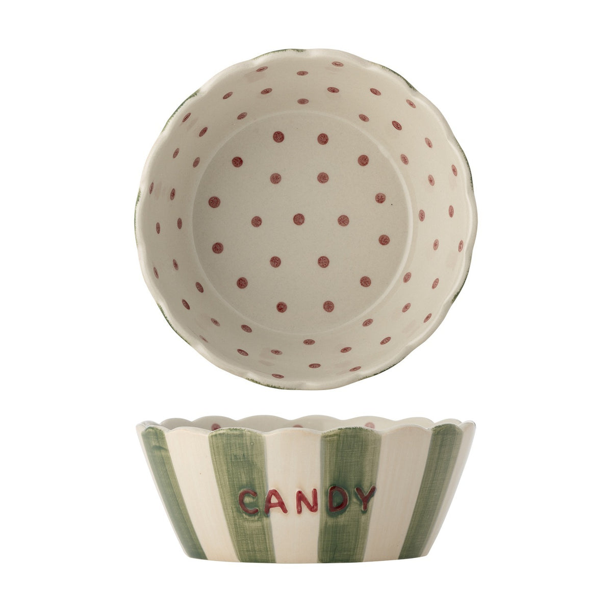 Chip Striped Stoneware Bowl 17cm - Green