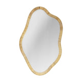 Ashlie Rattan Wall Mirror in natural rattan, 50x80cm, with an organic wavy outline and tightly coiled cane frame, shown on a plain white background.