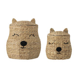 Berny Water Hyacinth Baskets with Lids Set of 2 - Natural