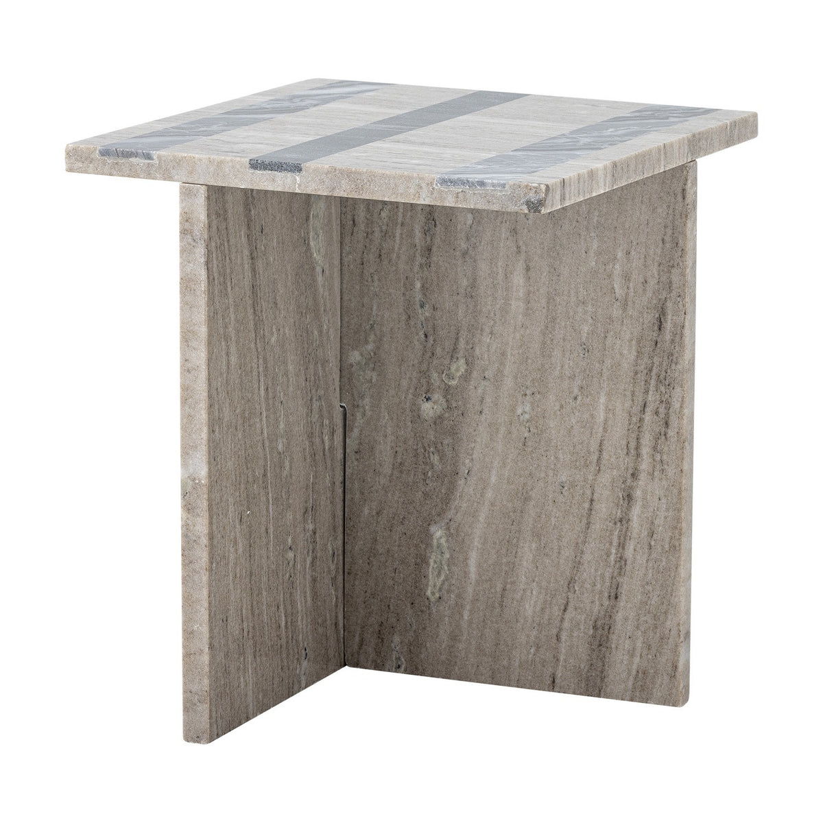 Clea Striped Marble Side Table - Beige