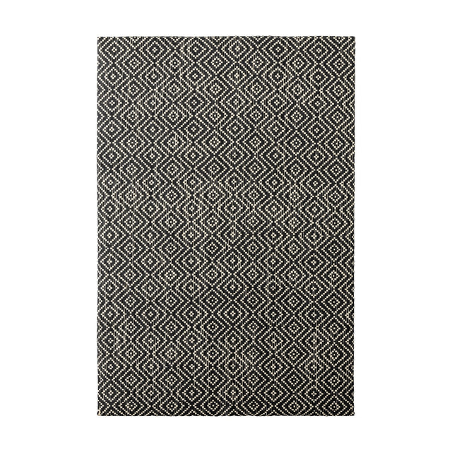Rivalta Pin Board in black with a woven, repeating diamond pattern, rectangular MDF frame, shown upright on a plain white background.